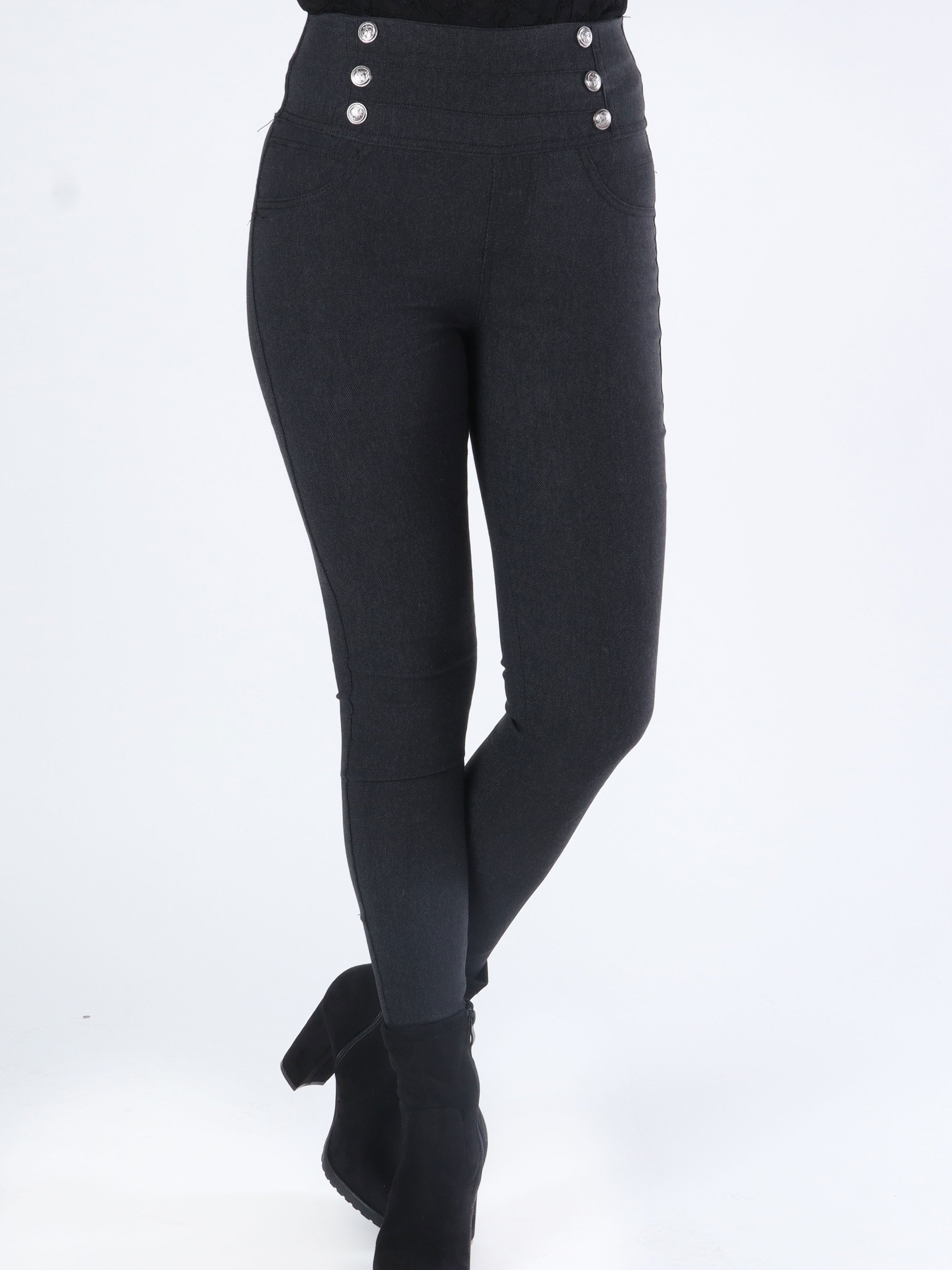 Adelpha - Leggings i jeanslook med knappar framtill